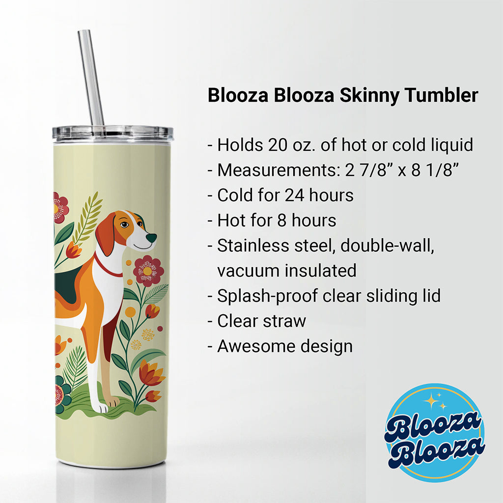 American Foxhound Dog Floral Flowers Skinny Tumbler 20oz with Straw Insulated Water Bottle Gift