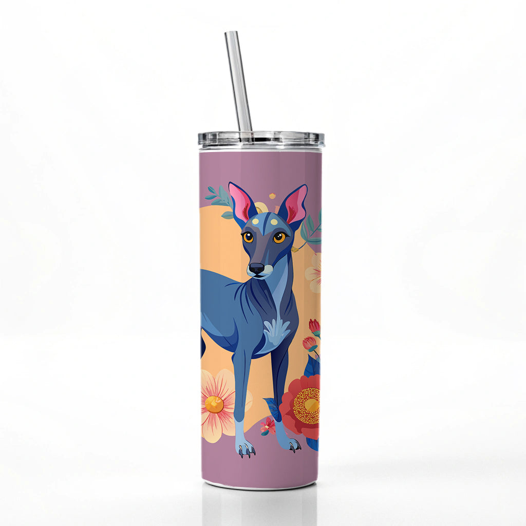 American Hairless Terrier Dog Floral Flowers Skinny Tumbler 20oz with Straw Insulated Water Bottle Gift