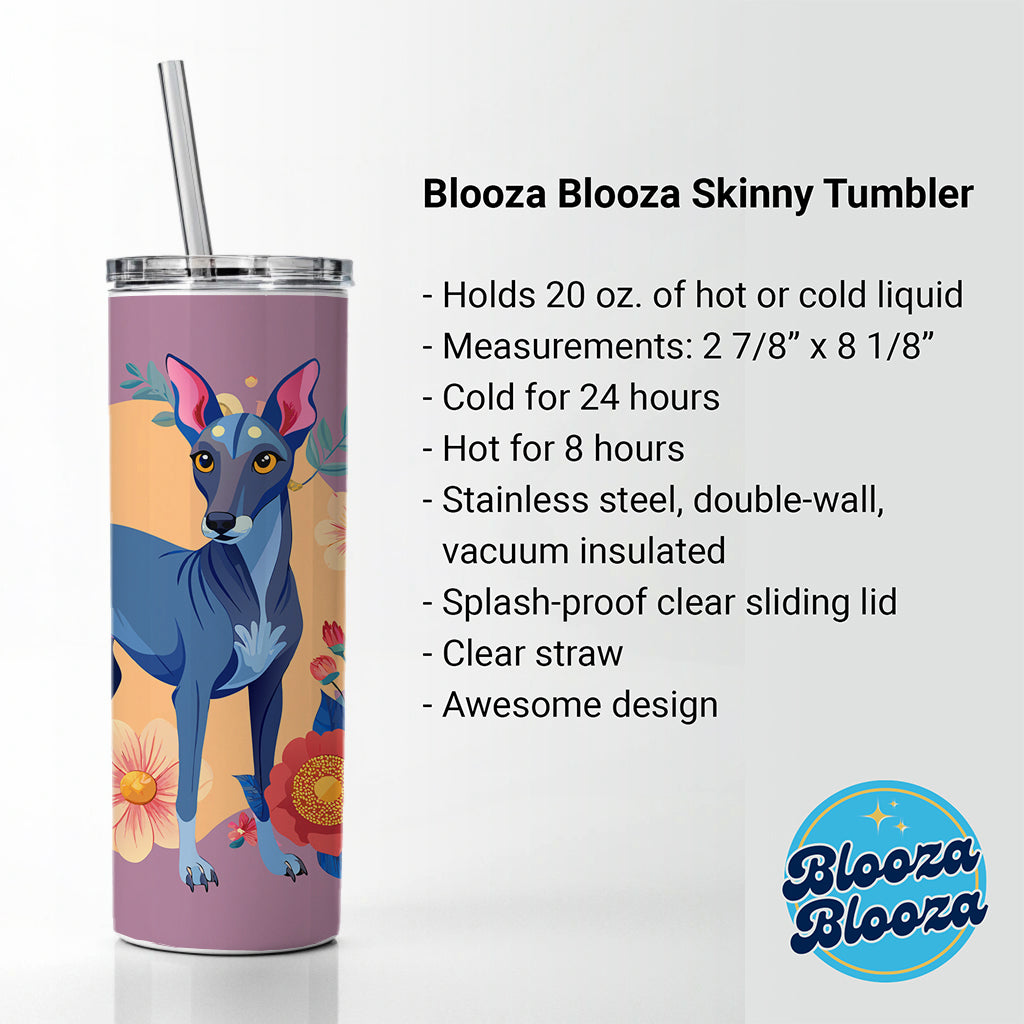 American Hairless Terrier Dog Floral Flowers Skinny Tumbler 20oz with Straw Insulated Water Bottle Gift