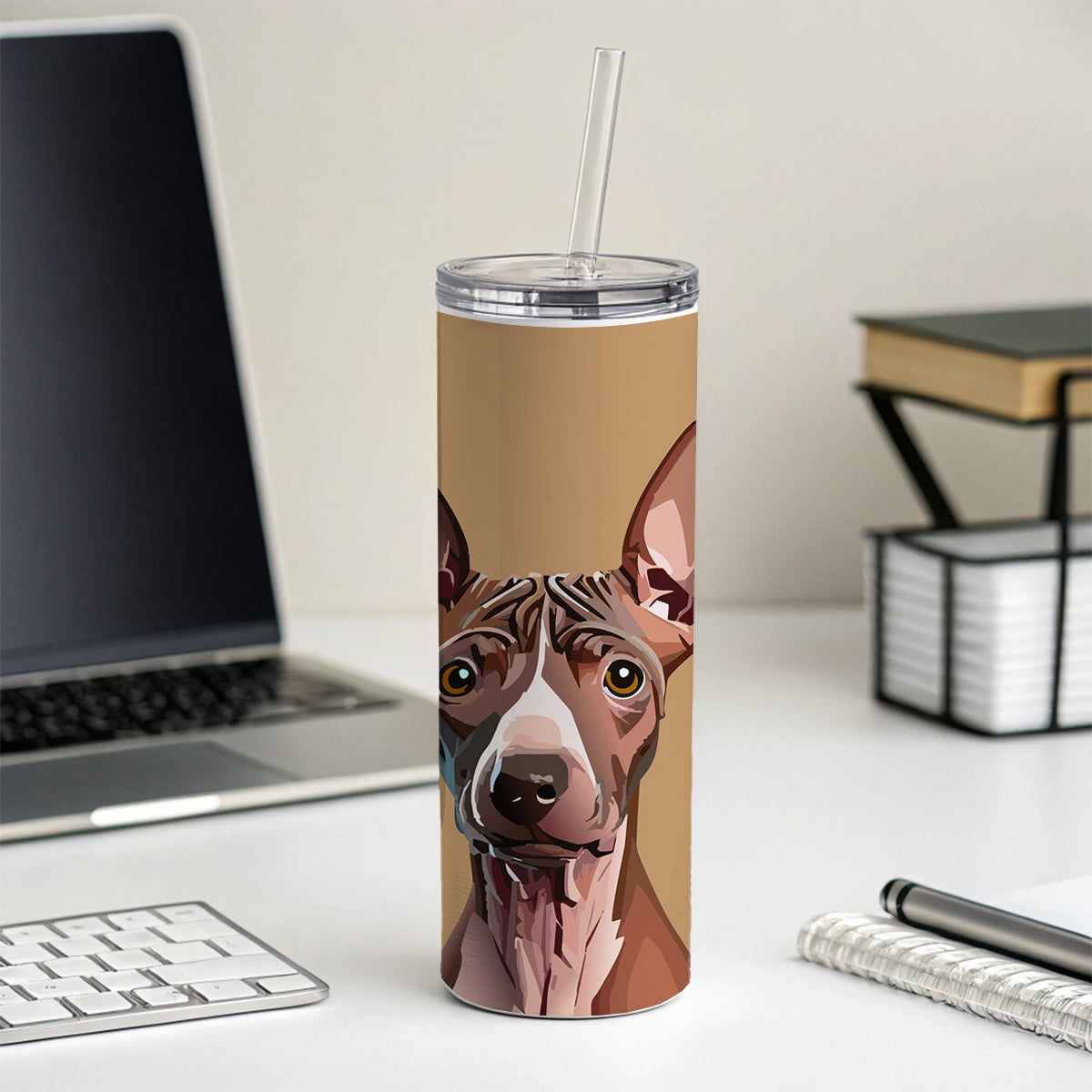 American Hairless Terrier Staring Skinny Tumbler 20oz with Straw Insulated Water Bottle Gift