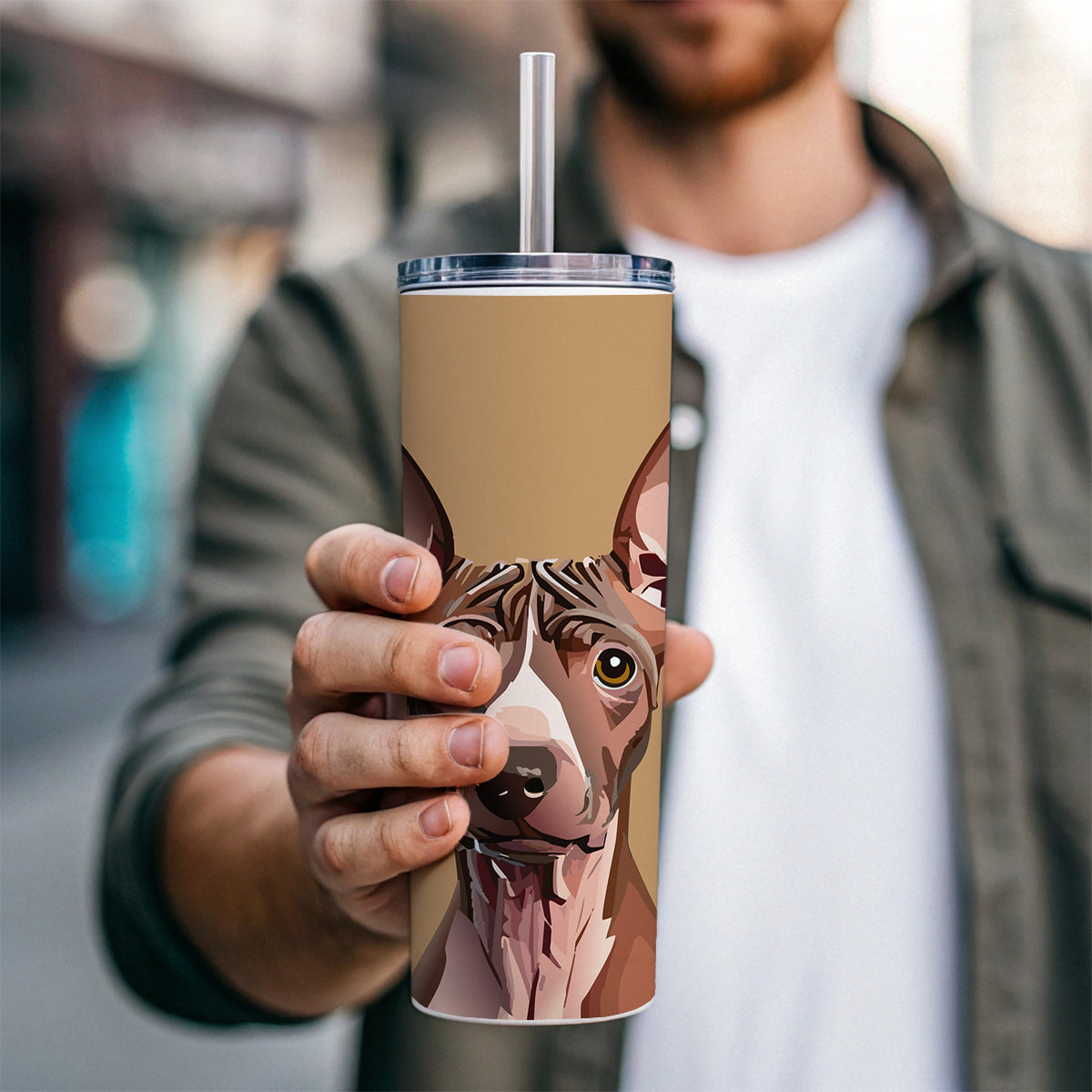 American Hairless Terrier Staring Skinny Tumbler 20oz with Straw Insulated Water Bottle Gift