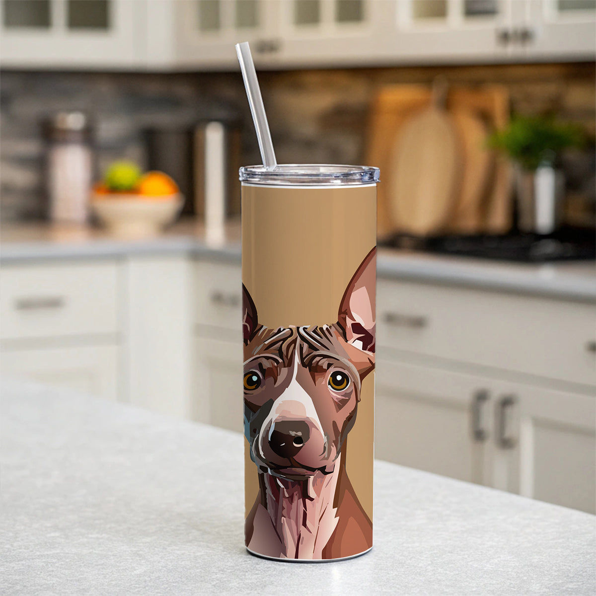 American Hairless Terrier Staring Skinny Tumbler 20oz with Straw Insulated Water Bottle Gift