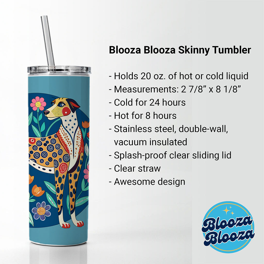 American Leopard Hound Dog Floral Flowers Skinny Tumbler 20oz with Straw Insulated Water Bottle Gift