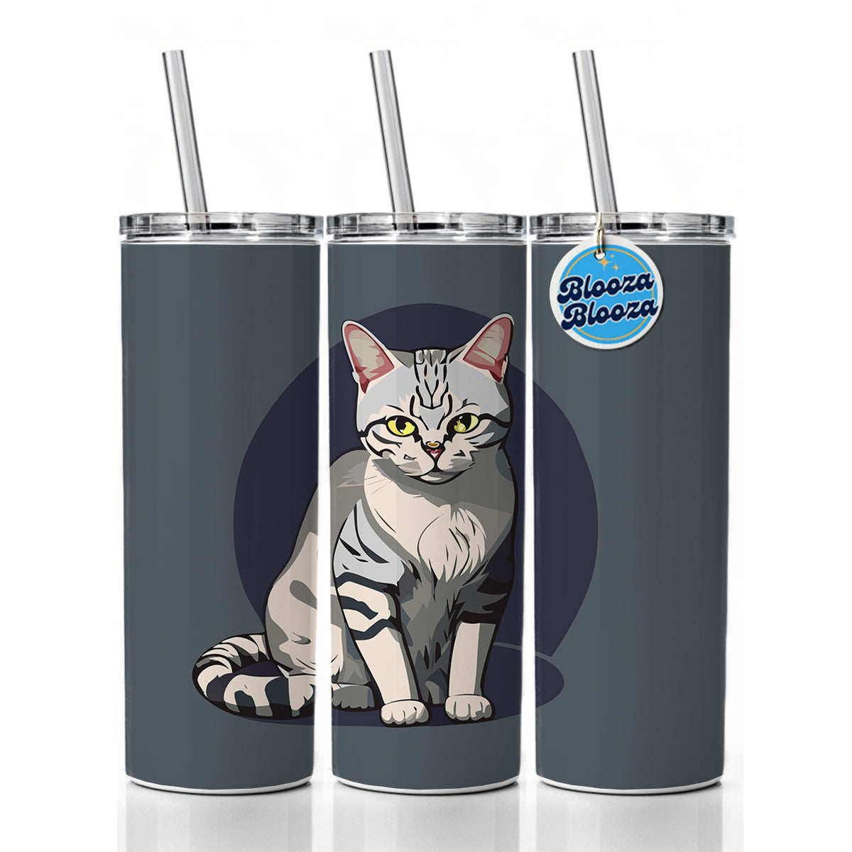 American Shorthair Cat Sitting Skinny Tumbler 20oz with Straw Insulated Water Bottle Gift