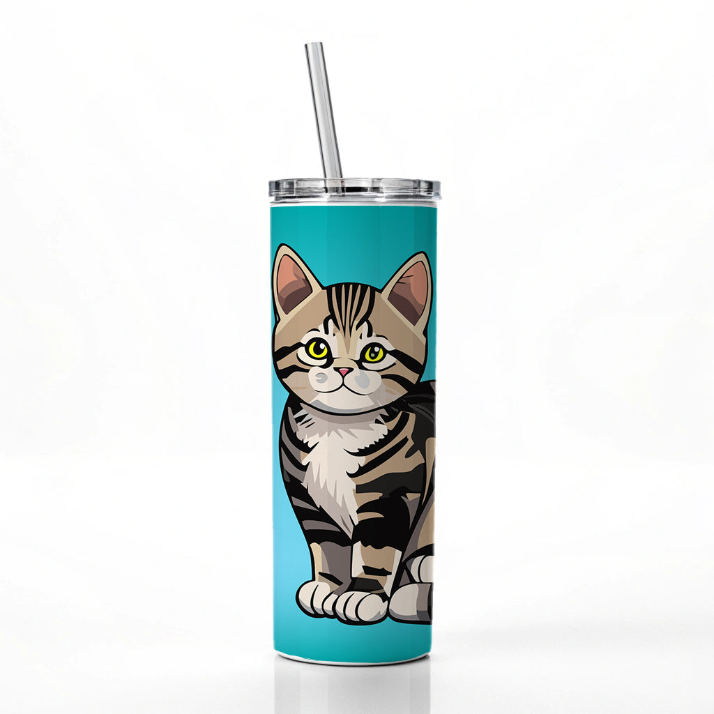 American Shorthair Cute Cat Skinny Tumbler 20oz with Straw Insulated Water Bottle Gift