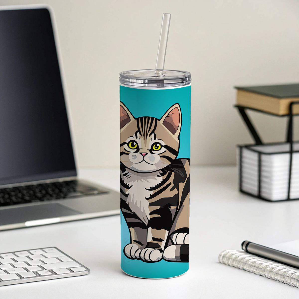 American Shorthair Cute Cat Skinny Tumbler 20oz with Straw Insulated Water Bottle Gift