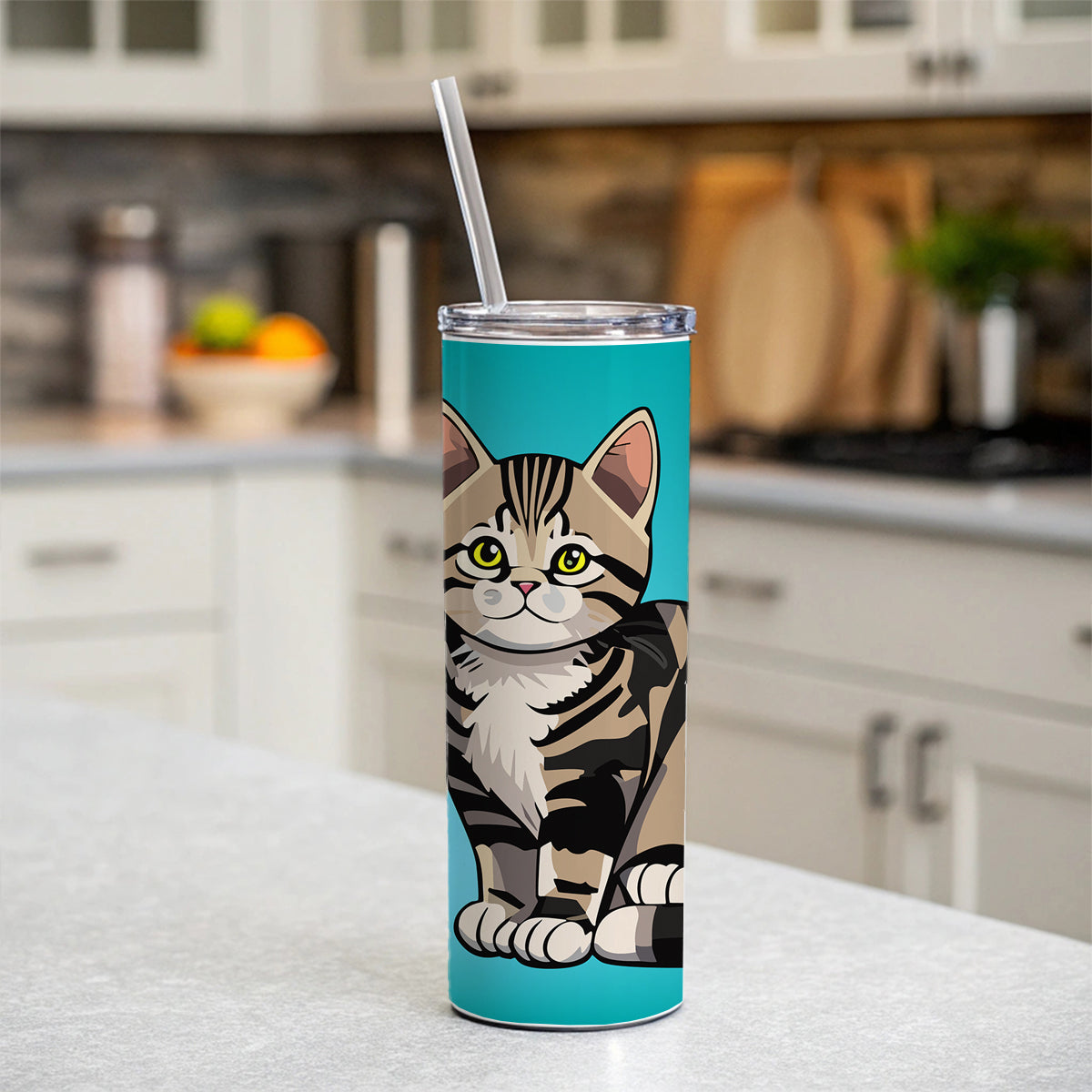 American Shorthair Cute Cat Skinny Tumbler 20oz with Straw Insulated Water Bottle Gift