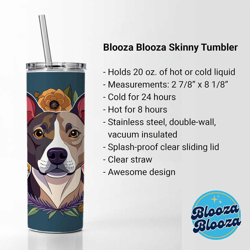 American Staffordshire Terrier Dog Floral Flowers Skinny Tumbler 20oz with Straw Insulated Water Bottle Gift