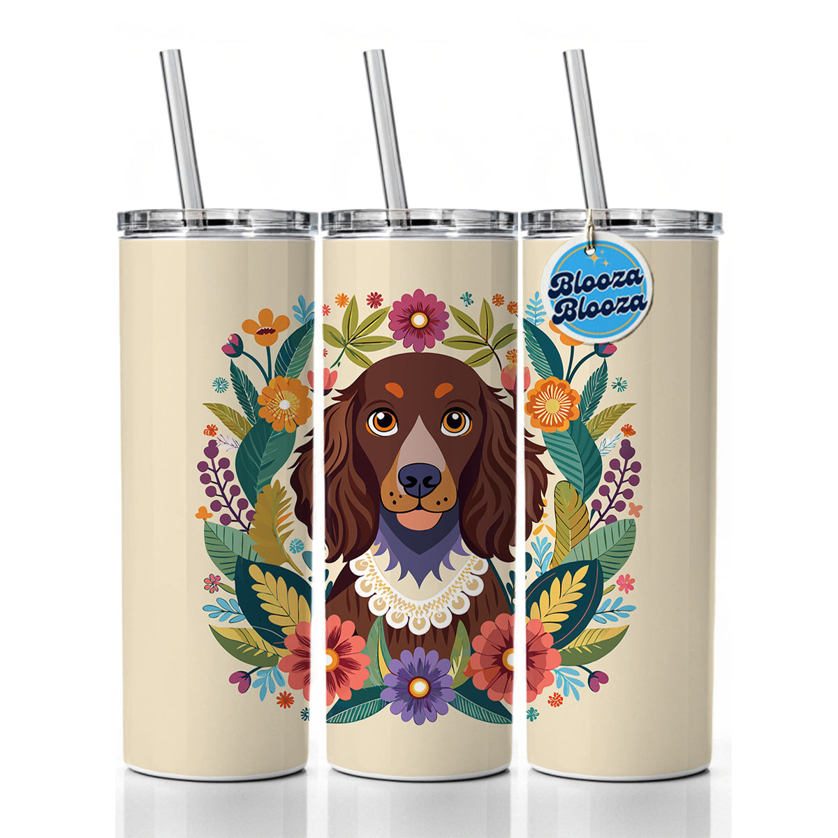 American Water Spaniel Dog Floral Flowers Skinny Tumbler 20oz with Straw Insulated Water Bottle Gift