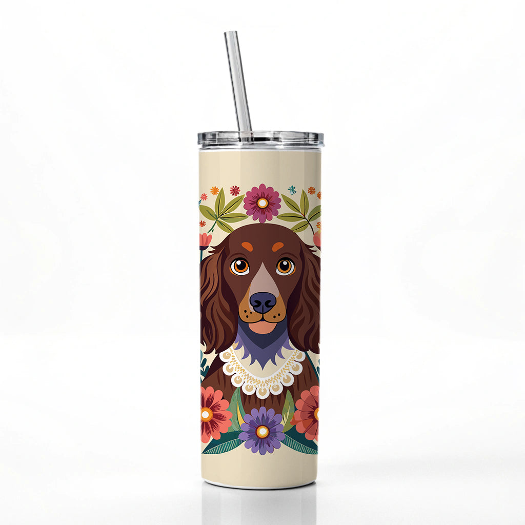 American Water Spaniel Dog Floral Flowers Skinny Tumbler 20oz with Straw Insulated Water Bottle Gift