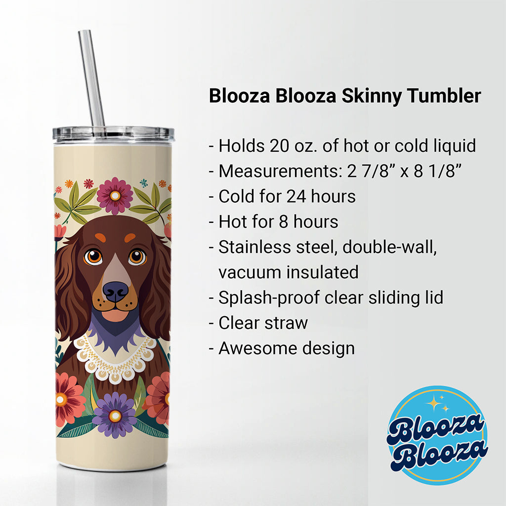 American Water Spaniel Dog Floral Flowers Skinny Tumbler 20oz with Straw Insulated Water Bottle Gift