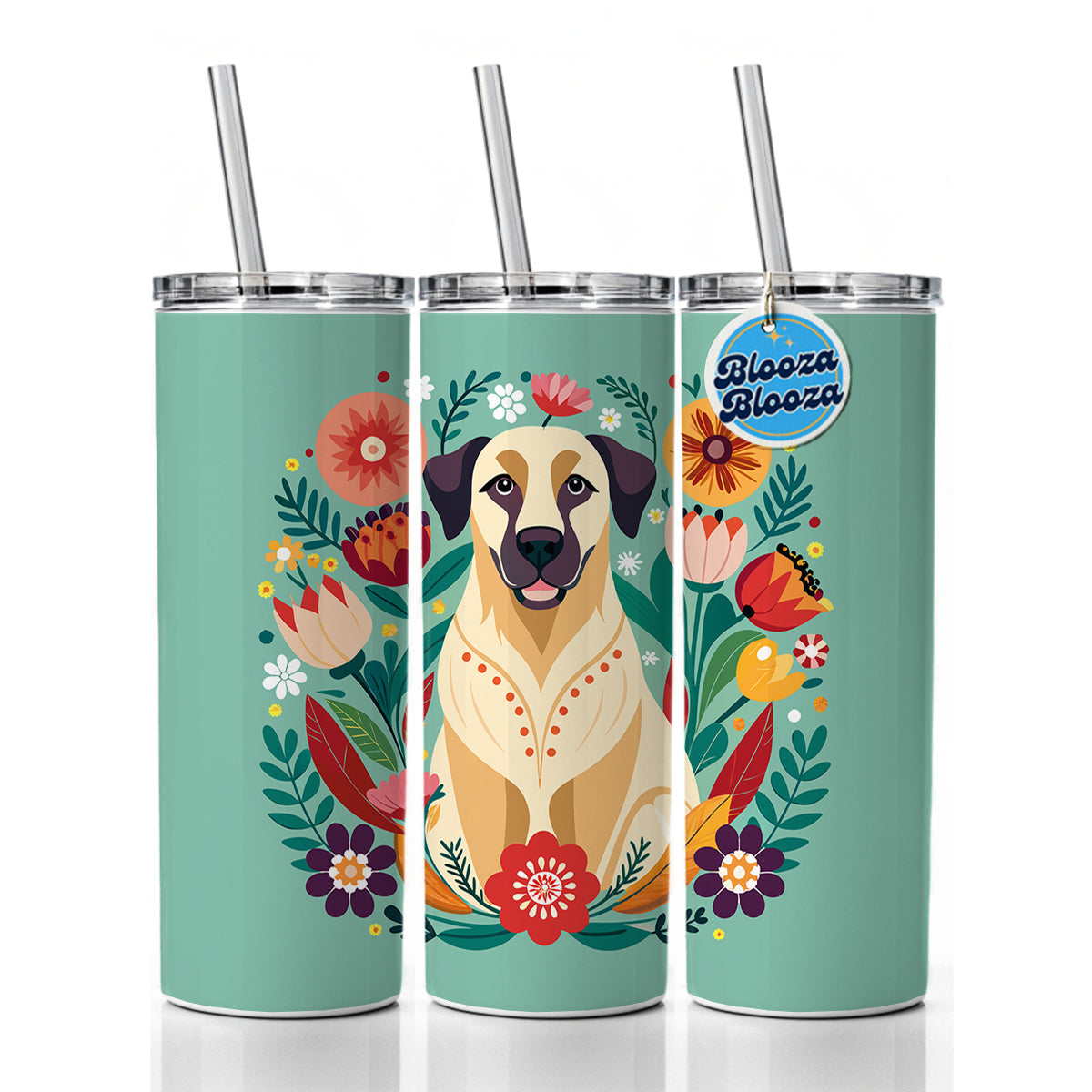 Anatolian Shepherd Dog Floral Flowers Skinny Tumbler 20oz with Straw Insulated Water Bottle Gift