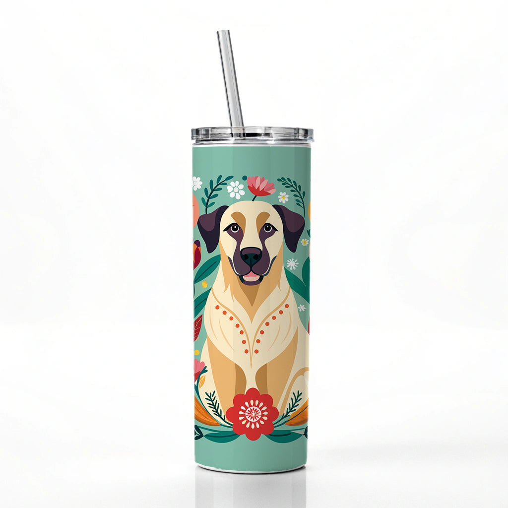 Anatolian Shepherd Dog Floral Flowers Skinny Tumbler 20oz with Straw Insulated Water Bottle Gift