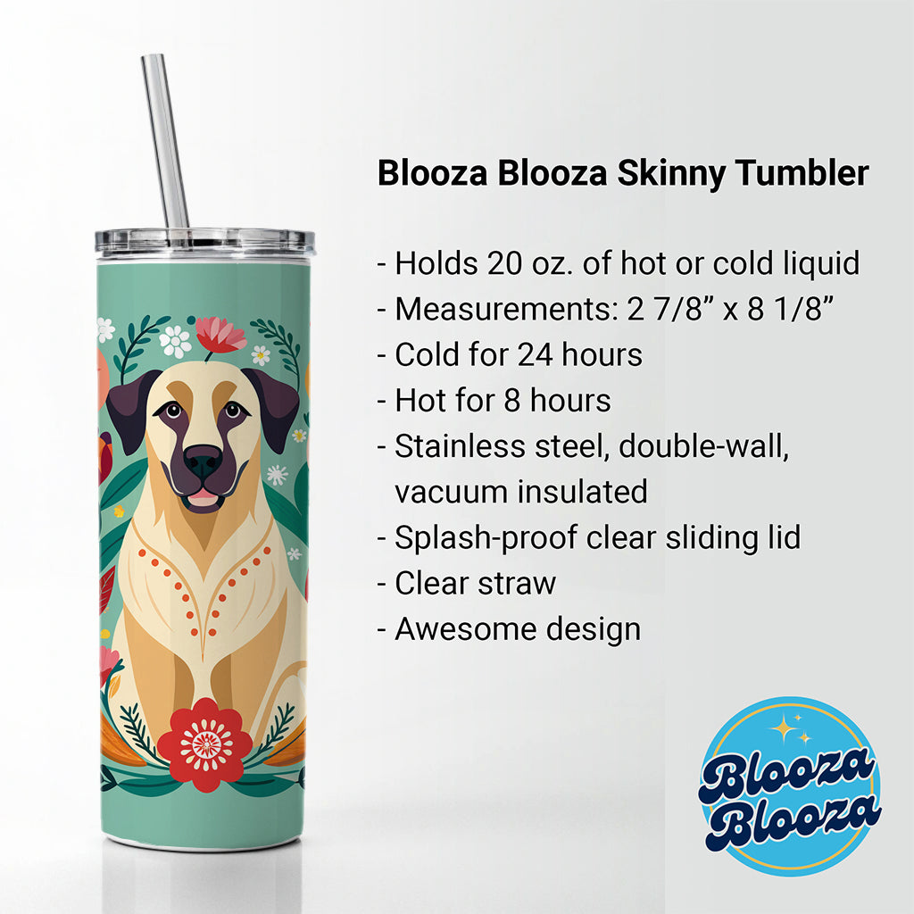 Anatolian Shepherd Dog Floral Flowers Skinny Tumbler 20oz with Straw Insulated Water Bottle Gift
