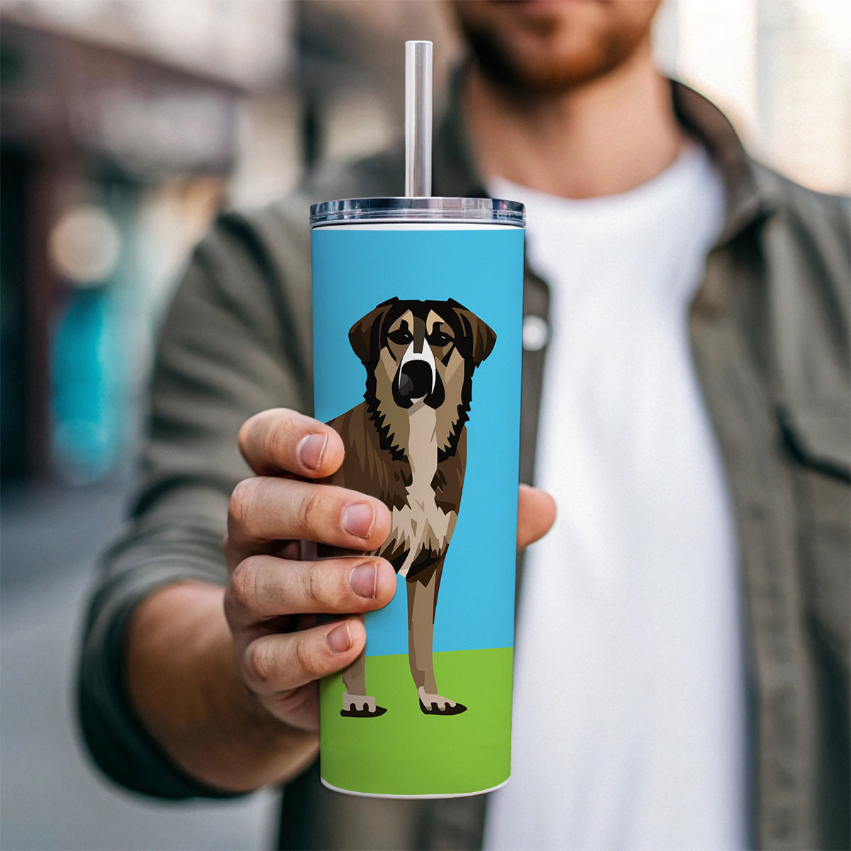 Anatolian Shepherd Dog Standing Skinny Tumbler 20oz with Straw Insulated Water Bottle Gift