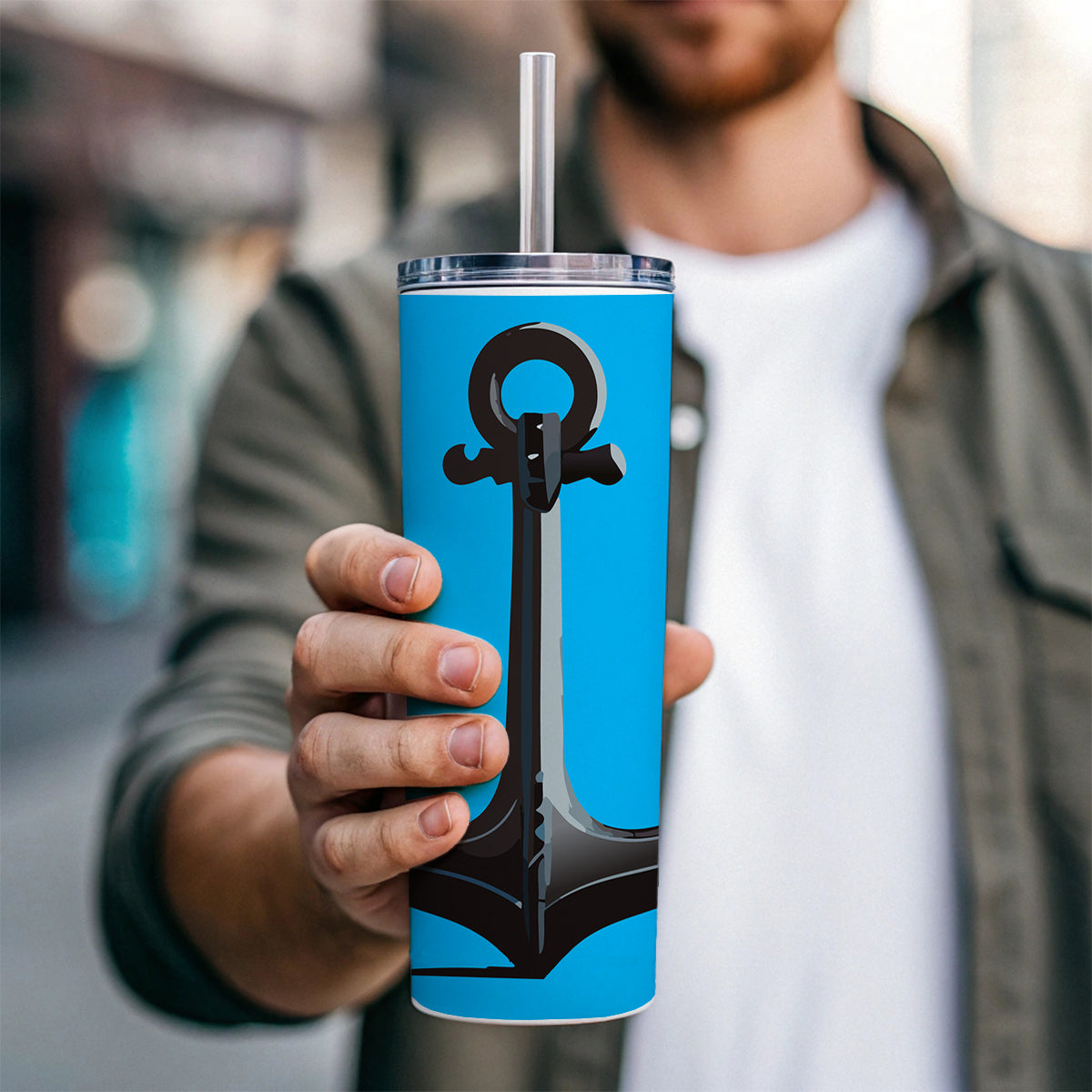 Anchor Boat Cruise Ship Sailing Skinny Tumbler 20oz with Straw Insulated Water Bottle Gift