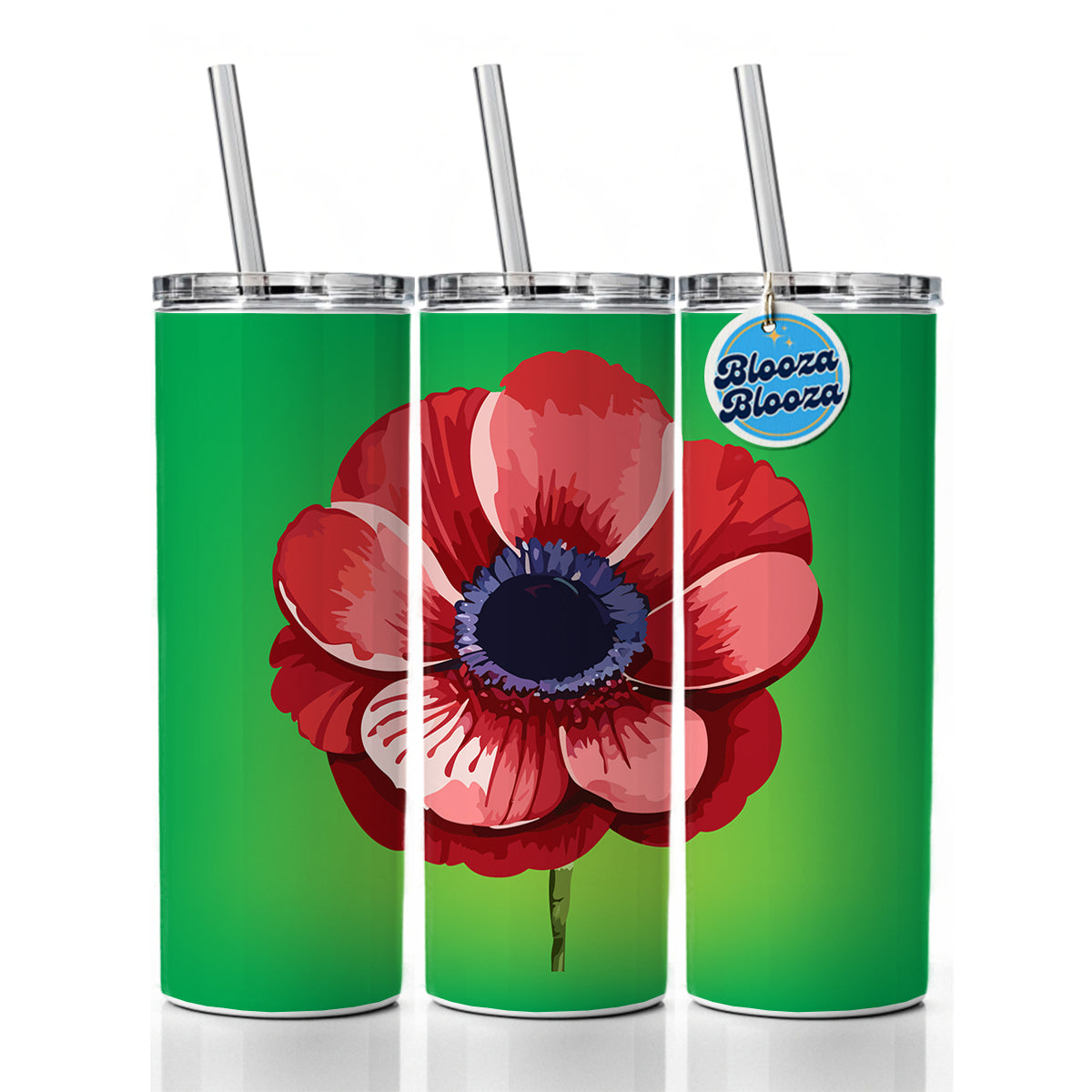 Anemone Flower Watercolor Red Skinny Tumbler 20oz with Straw Insulated Water Bottle Gift