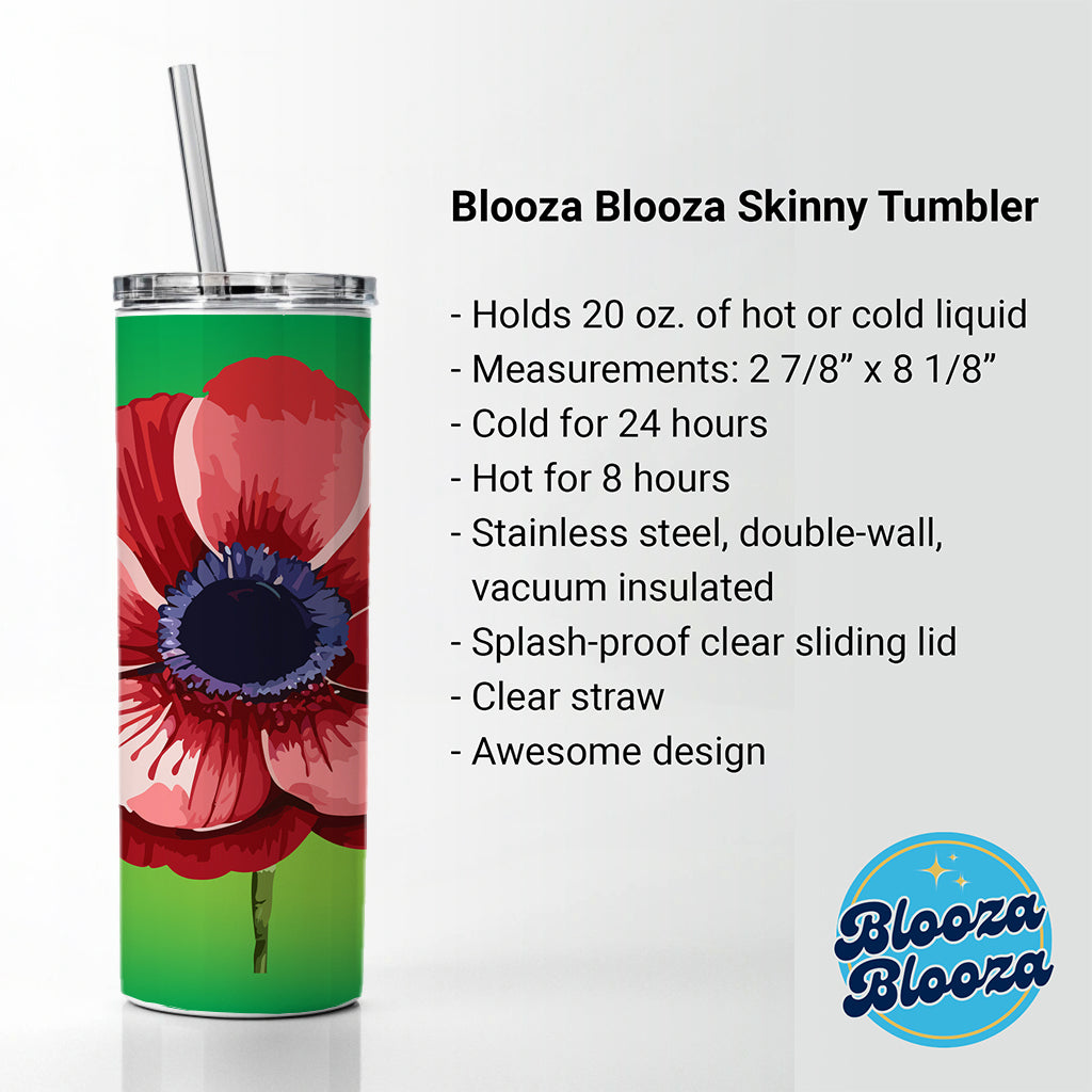 Anemone Flower Watercolor Red Skinny Tumbler 20oz with Straw Insulated Water Bottle Gift