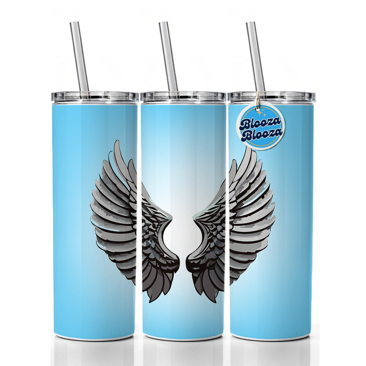 Angel Wings Pair Skinny Tumbler 20oz with Straw Insulated Water Bottle Gift