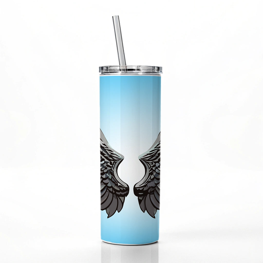 Angel Wings Pair Skinny Tumbler 20oz with Straw Insulated Water Bottle Gift