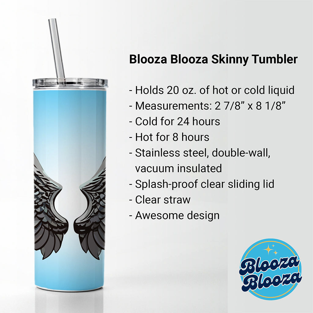 Angel Wings Pair Skinny Tumbler 20oz with Straw Insulated Water Bottle Gift