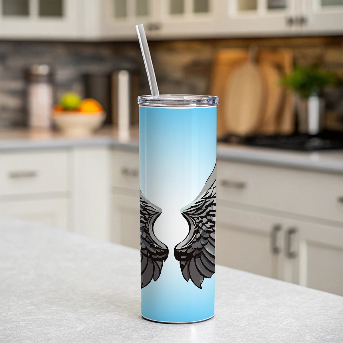 Angel Wings Pair Skinny Tumbler 20oz with Straw Insulated Water Bottle Gift