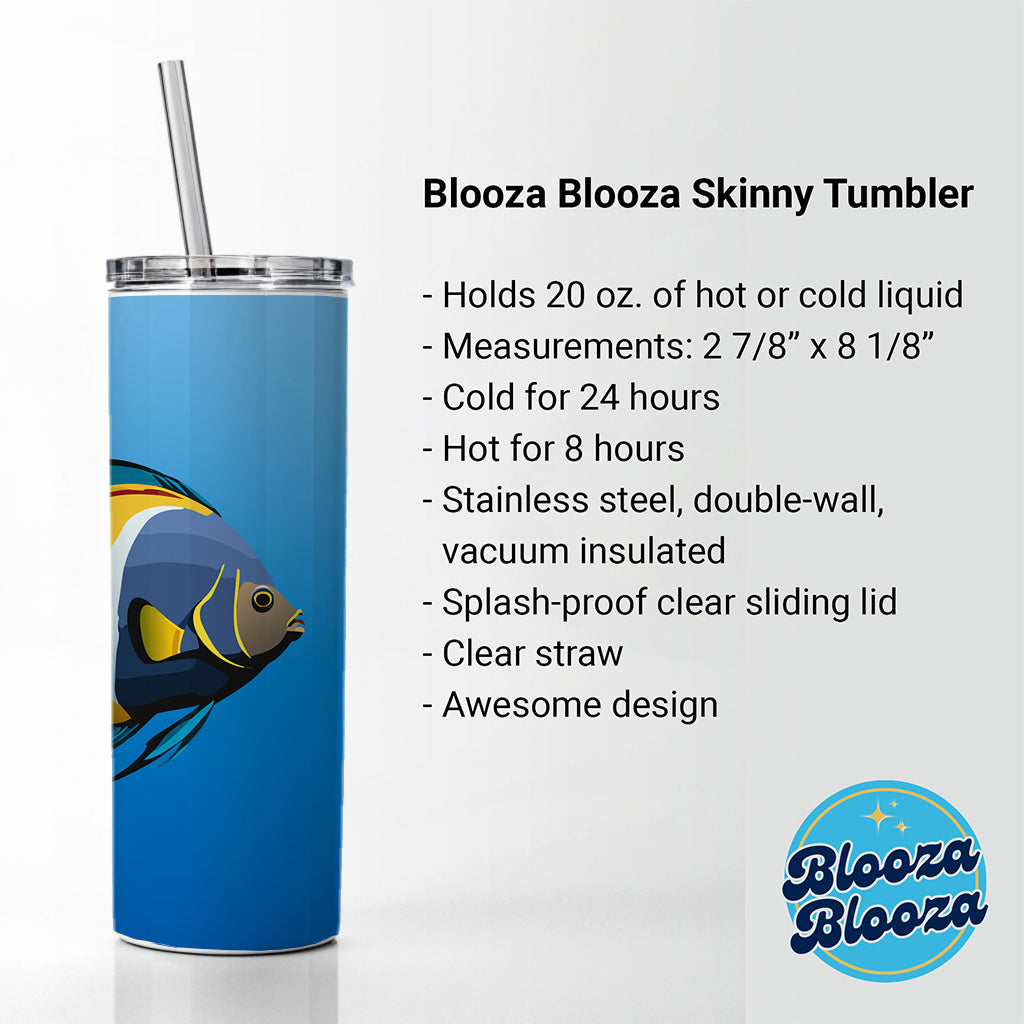 Angelfish Angel Fish Ocean Fresh Water Skinny Tumbler 20oz with Straw Insulated Water Bottle Gift