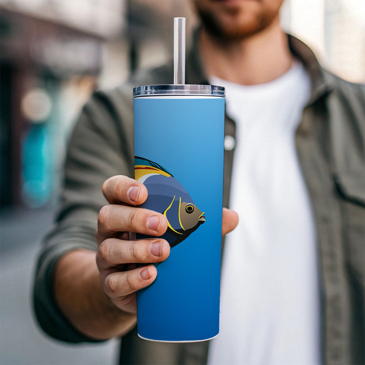 Angelfish Angel Fish Ocean Fresh Water Skinny Tumbler 20oz with Straw Insulated Water Bottle Gift