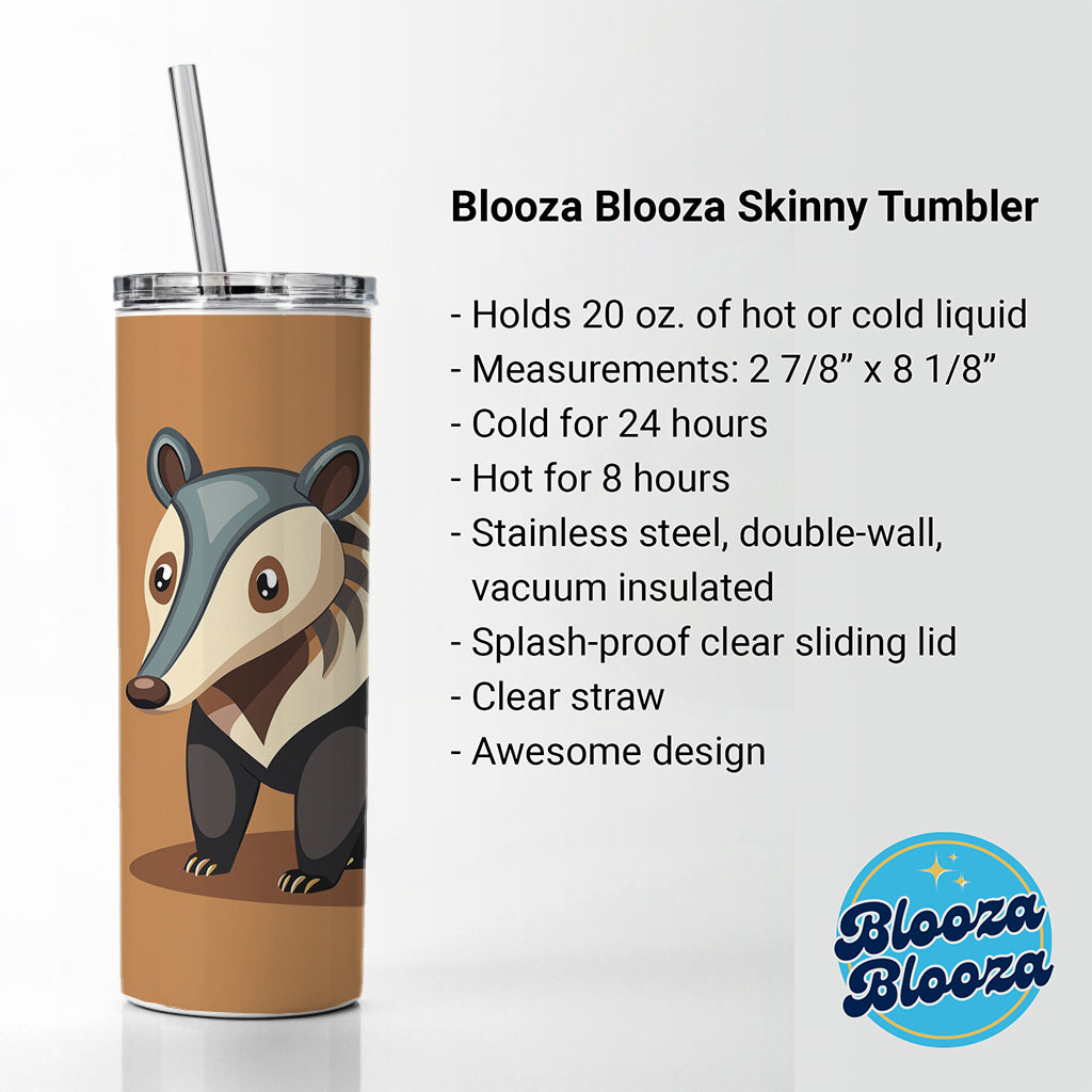 Anteater Animal Skinny Tumbler 20oz with Straw Insulated Water Bottle Gift
