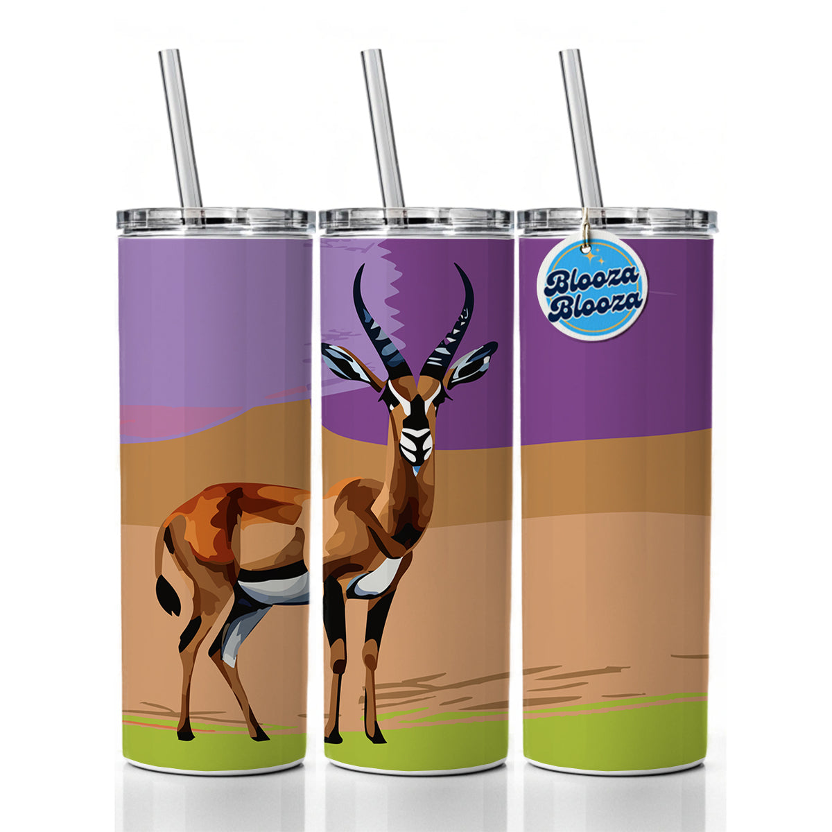 Antelope Buck Watercolor Skinny Tumbler 20oz with Straw Insulated Water Bottle Gift
