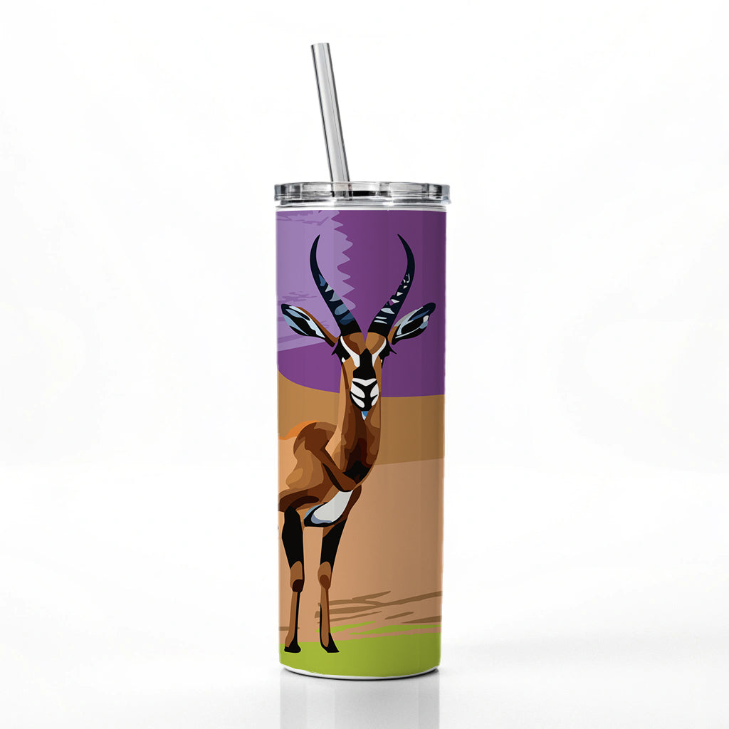 Antelope Buck Watercolor Skinny Tumbler 20oz with Straw Insulated Water Bottle Gift