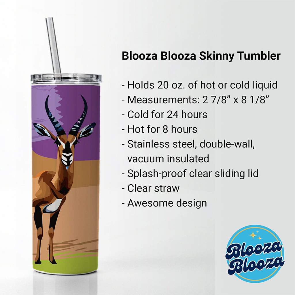 Antelope Buck Watercolor Skinny Tumbler 20oz with Straw Insulated Water Bottle Gift