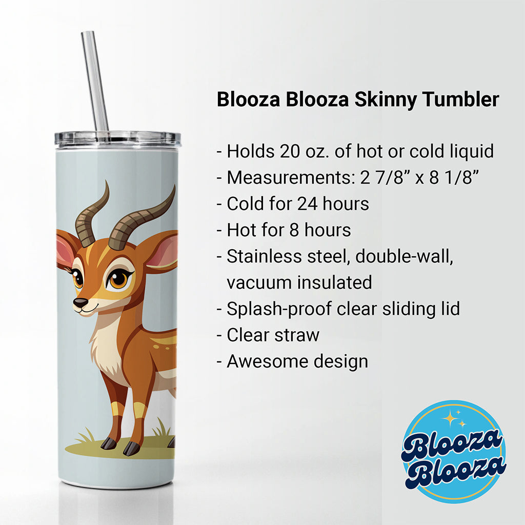 Antelope Cute Skinny Tumbler 20oz with Straw Insulated Water Bottle Gift
