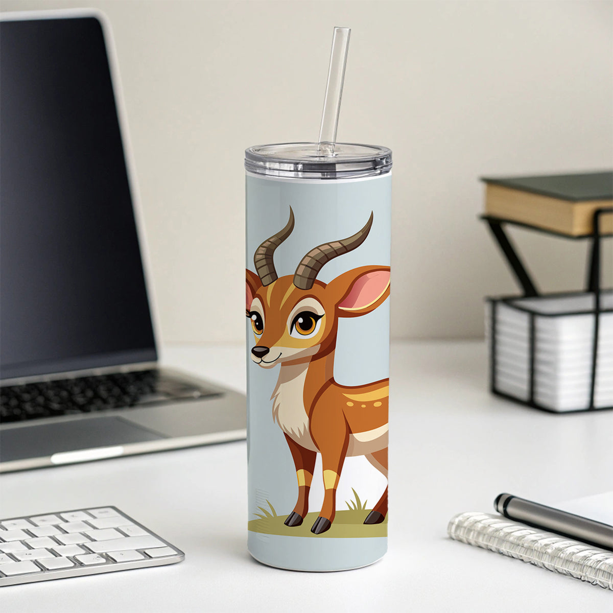 Antelope Cute Skinny Tumbler 20oz with Straw Insulated Water Bottle Gift