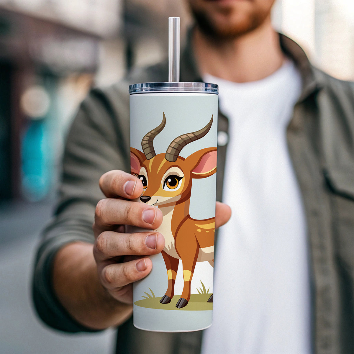 Antelope Cute Skinny Tumbler 20oz with Straw Insulated Water Bottle Gift