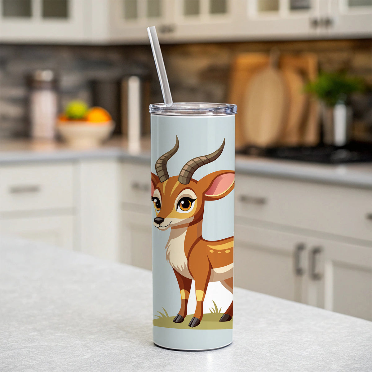 Antelope Cute Skinny Tumbler 20oz with Straw Insulated Water Bottle Gift