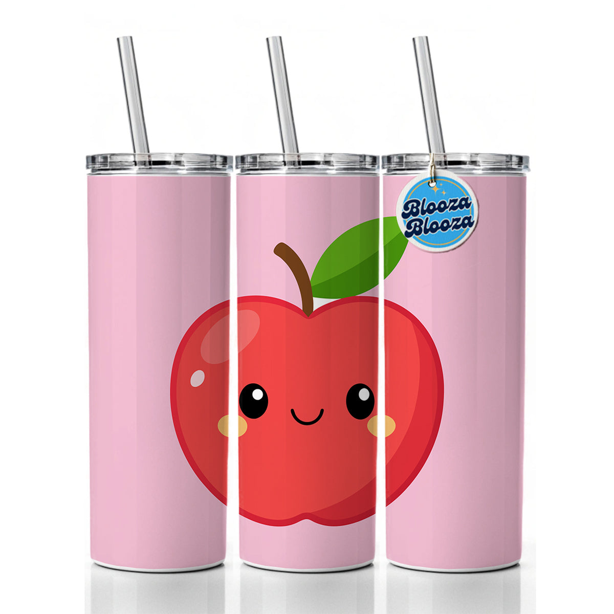 Apple Cute Happy Fruit Teacher Skinny Tumbler 20oz with Straw Insulated Water Bottle Gift