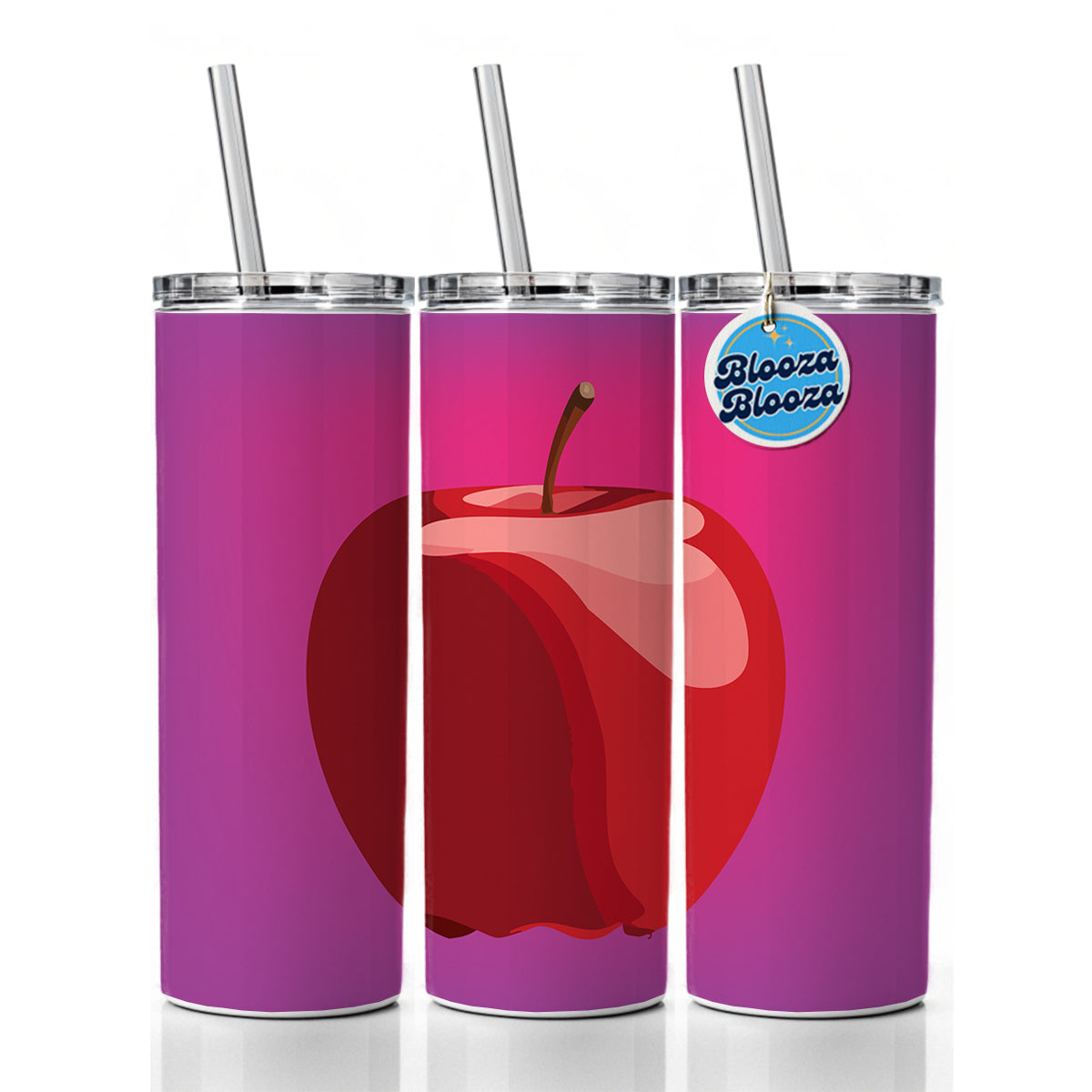 Apple Red Fruit Skinny Tumbler 20oz with Straw Insulated Water Bottle Gift