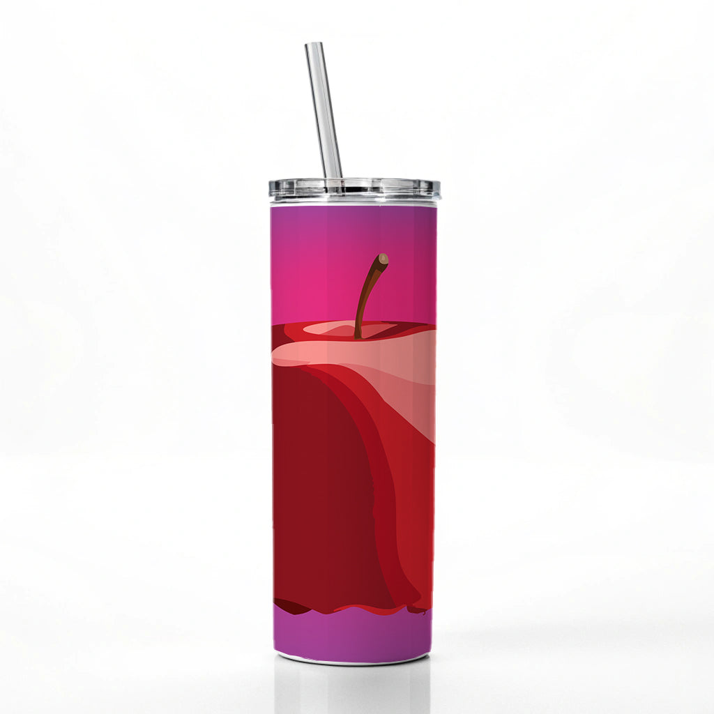 Apple Red Fruit Skinny Tumbler 20oz with Straw Insulated Water Bottle Gift
