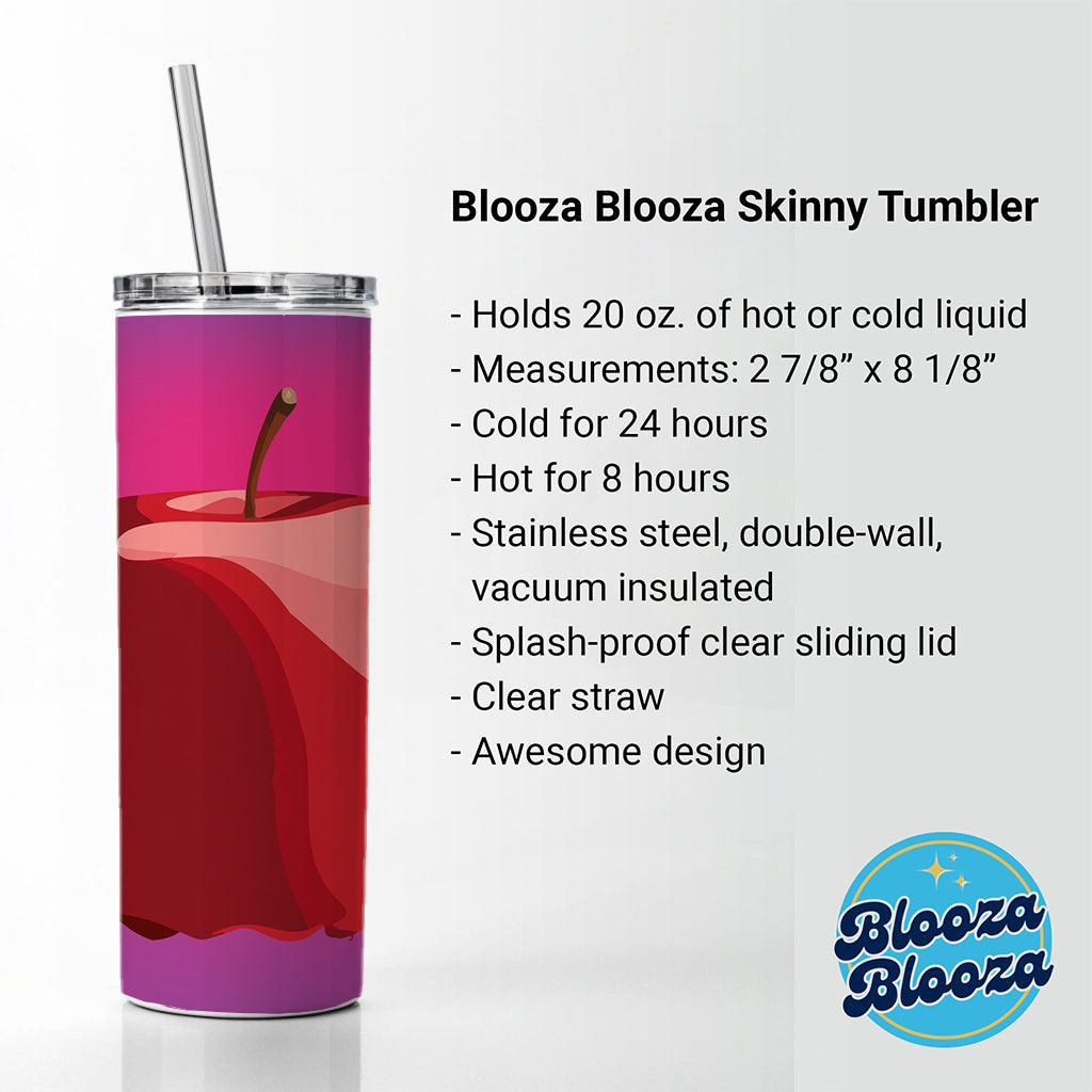 Apple Red Fruit Skinny Tumbler 20oz with Straw Insulated Water Bottle Gift