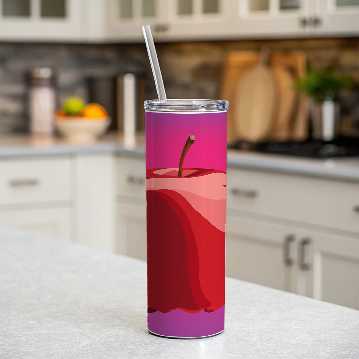 Apple Red Fruit Skinny Tumbler 20oz with Straw Insulated Water Bottle Gift