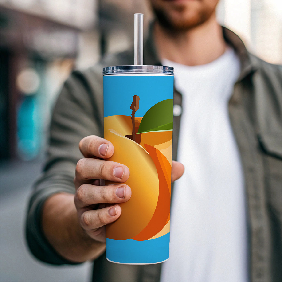 Apricot Fruit Skinny Tumbler 20oz with Straw Insulated Water Bottle Gift