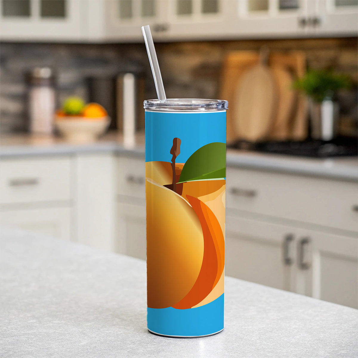 Apricot Fruit Skinny Tumbler 20oz with Straw Insulated Water Bottle Gift