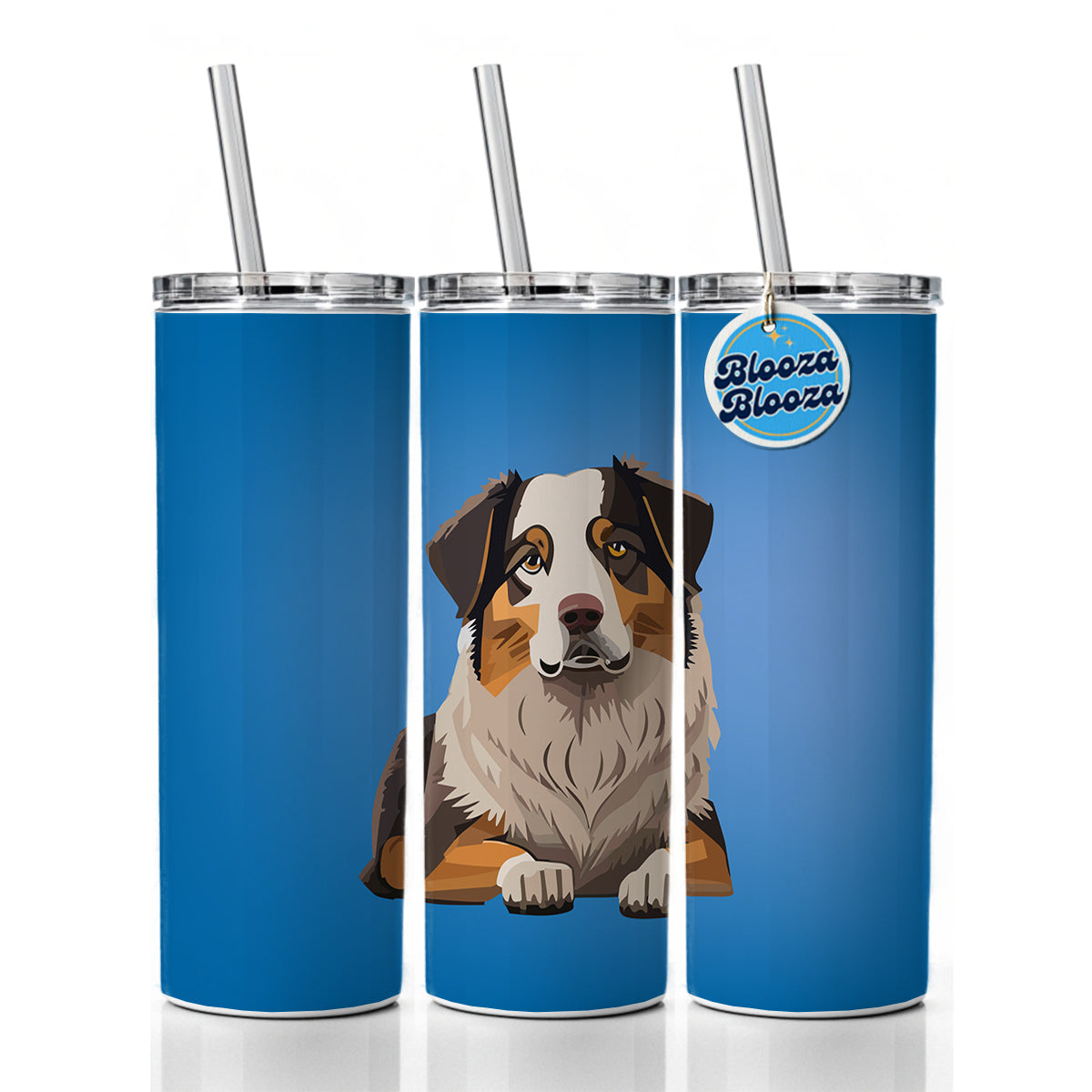 Australian Shepherd Dog Skinny Tumbler 20oz with Straw Insulated Water Bottle Gift