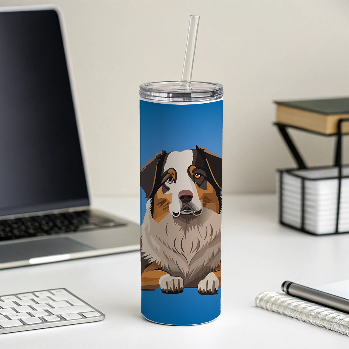 Australian Shepherd Dog Skinny Tumbler 20oz with Straw Insulated Water Bottle Gift