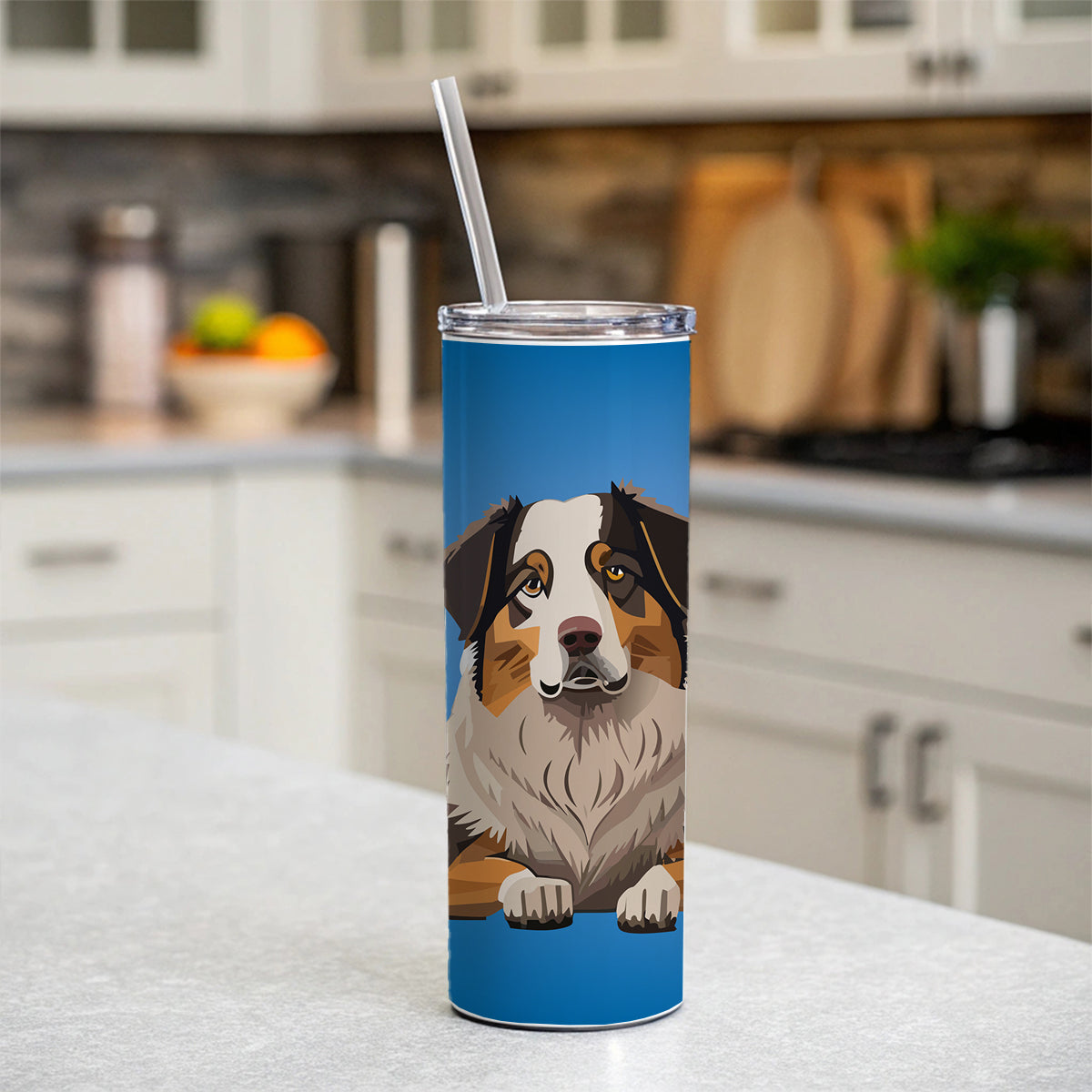 Australian Shepherd Dog Skinny Tumbler 20oz with Straw Insulated Water Bottle Gift
