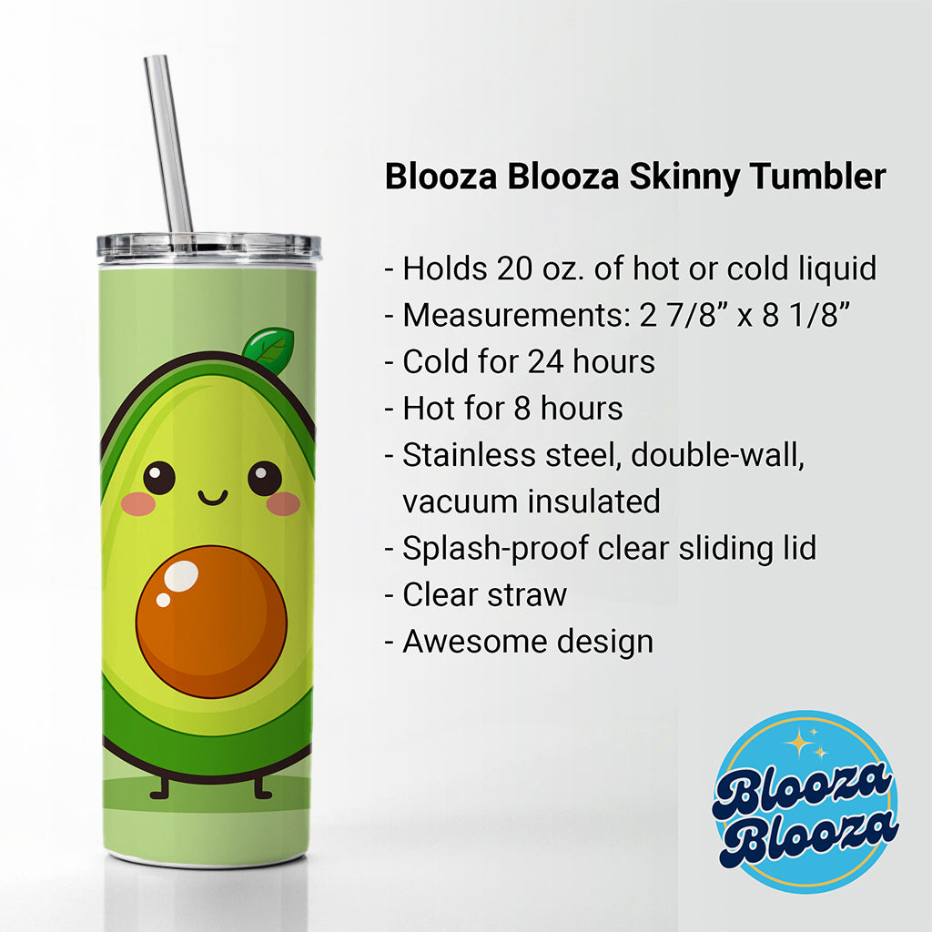 Avocado Cute Skinny Tumbler 20oz with Straw Insulated Water Bottle Gift