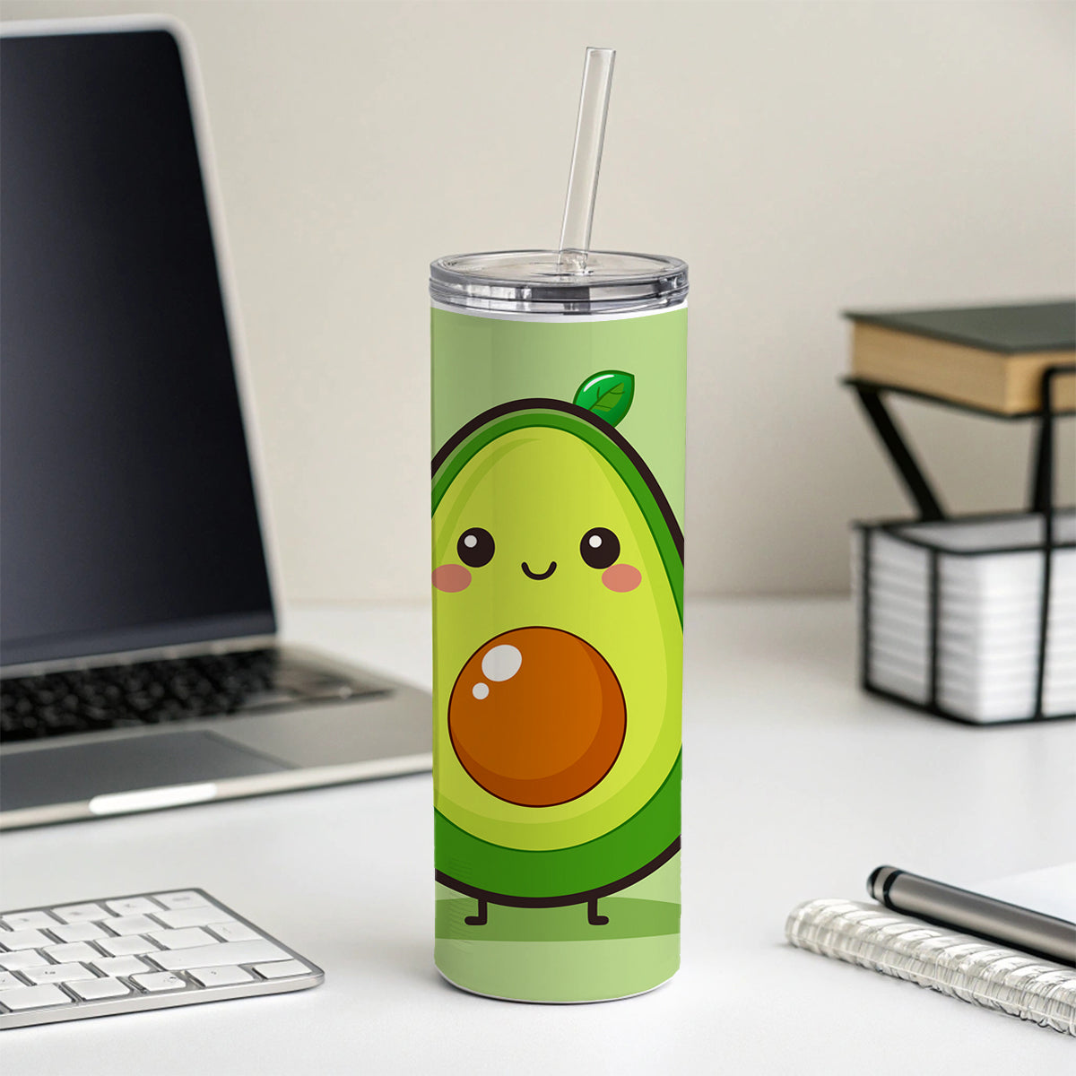 Avocado Cute Skinny Tumbler 20oz with Straw Insulated Water Bottle Gift
