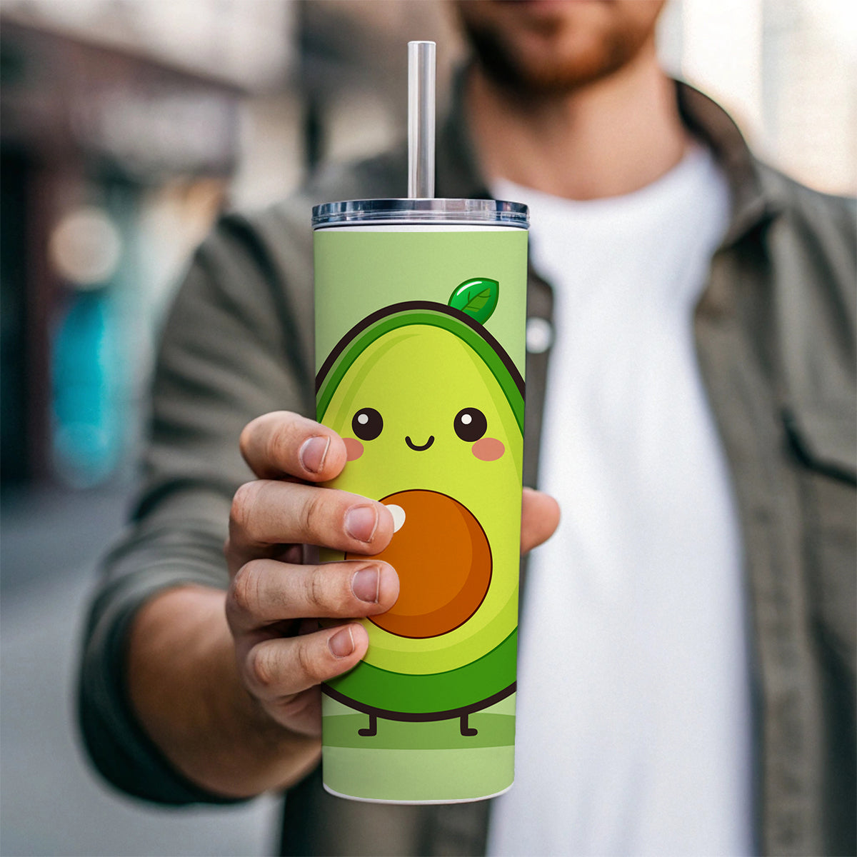 Avocado Cute Skinny Tumbler 20oz with Straw Insulated Water Bottle Gift