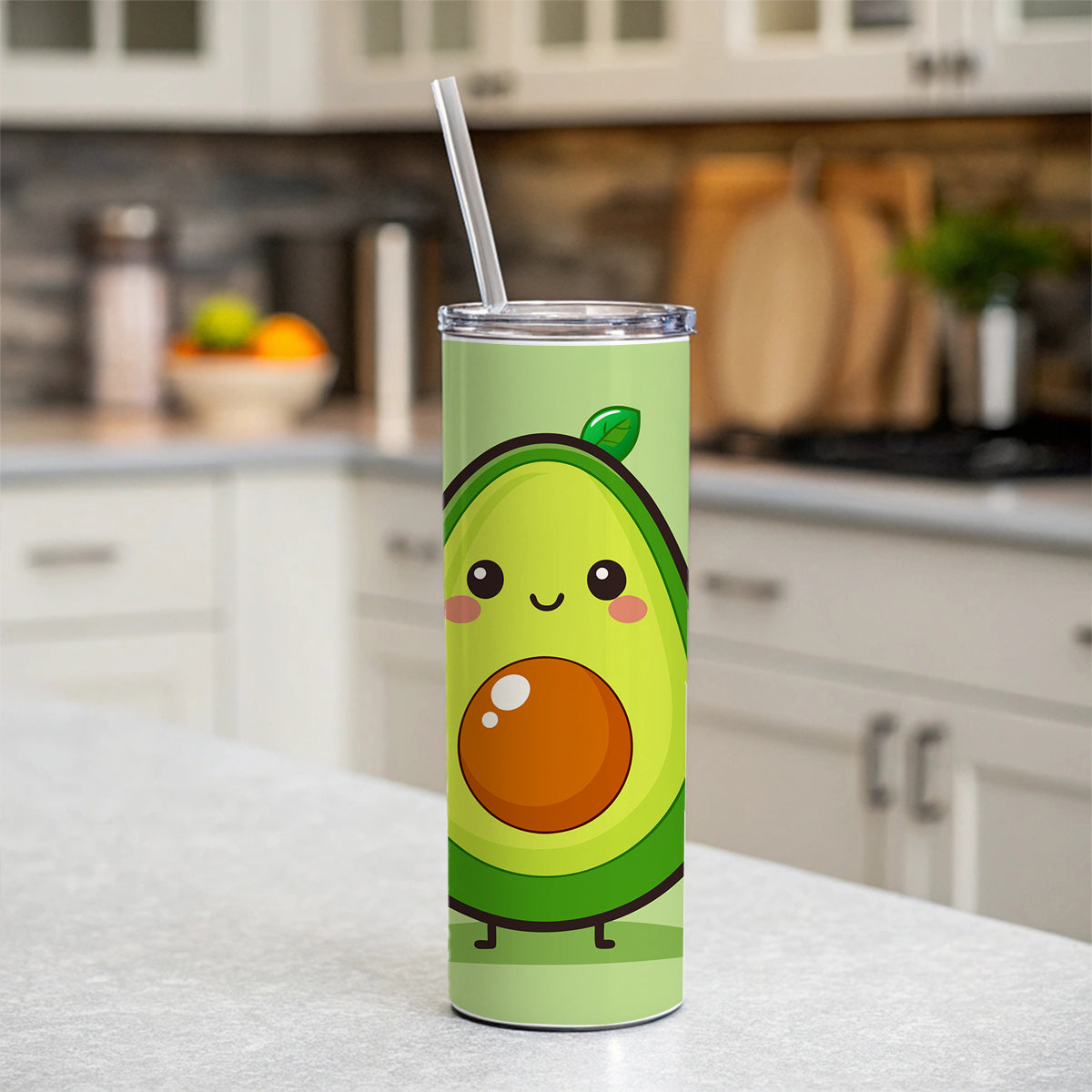 Avocado Cute Skinny Tumbler 20oz with Straw Insulated Water Bottle Gift